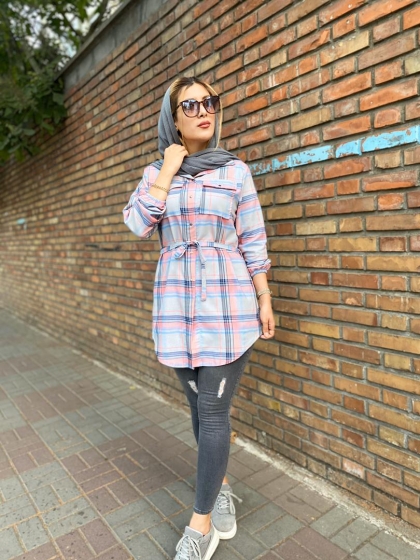 مانتو چهارخونه کمر دار کد 401