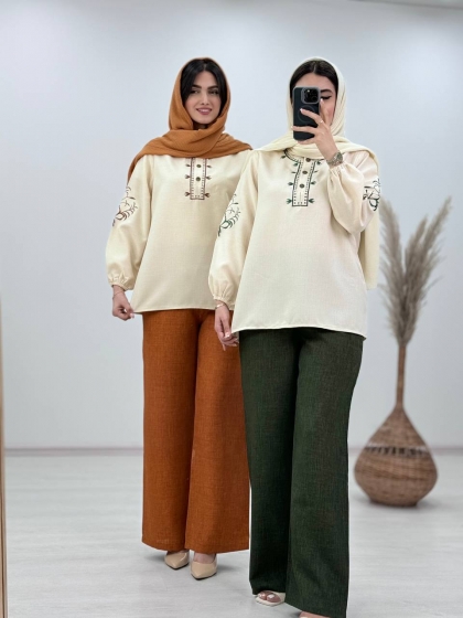 ست بلوز وشلوار گلدوزی عاطفه کد4375