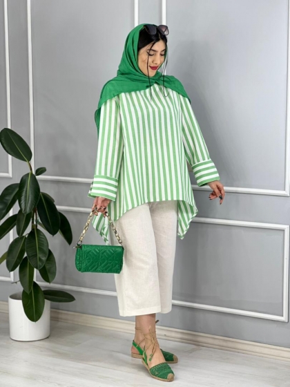 مانتو جلوبسته راه راه لاویز کد volga2214