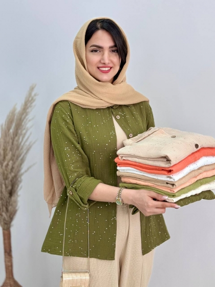 شومیز دکمه چوبی حمیده کد4438