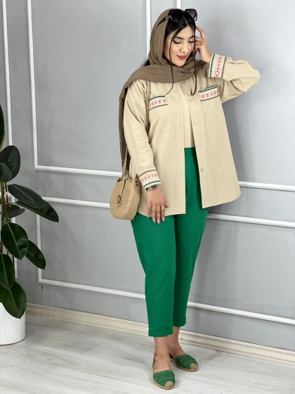 شومیزوشلوارگلدوزی لینن پرناز کد volga2471