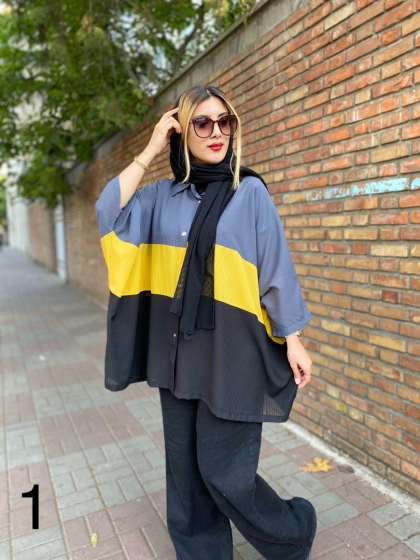 مانتو ترکیبی حریر میله ای کد 368
