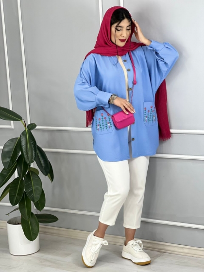 شومیز دکمه دار فلور کد volga2289