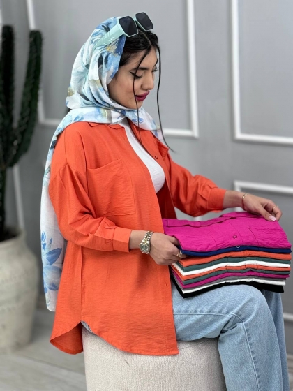 شومیز دوجیب دارچین کدvolga3805