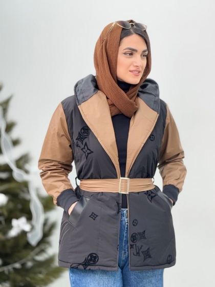 کاپشن کمردار ترکیبی نهیر کد5568