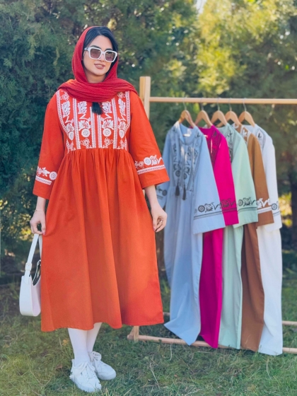 پیراهن لینن طرح چاپی بهارناز کد5672