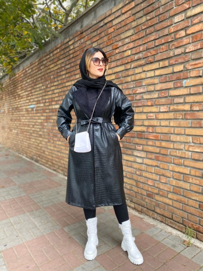 پالتو چرم پوست ماری بلند کد 679