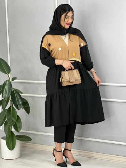 مانتو نوارطلایی چیندار کد volga2206