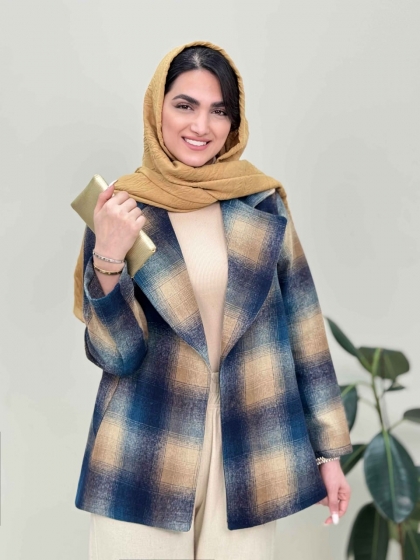 پالتو چهار خونه کمردار لافر کد5376