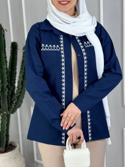شومیز لینن گلدوزی الی کد volga3714