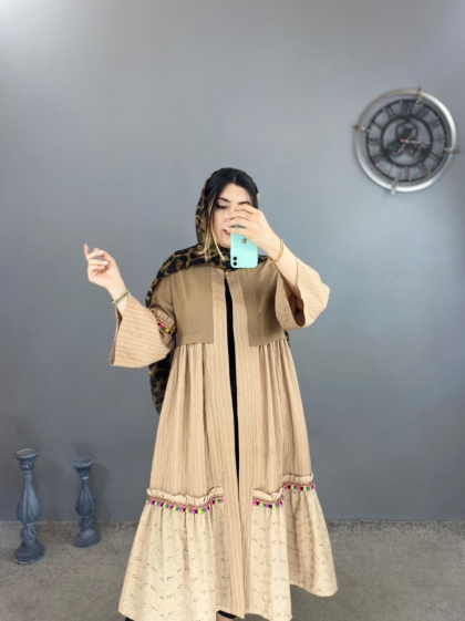 مانتو مزونی نوار منگوله کد volga1178