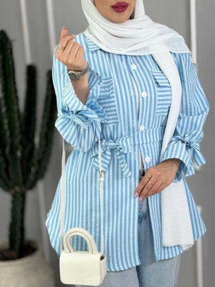 شومیز کمردار راه راه هنگام کدvolga3844