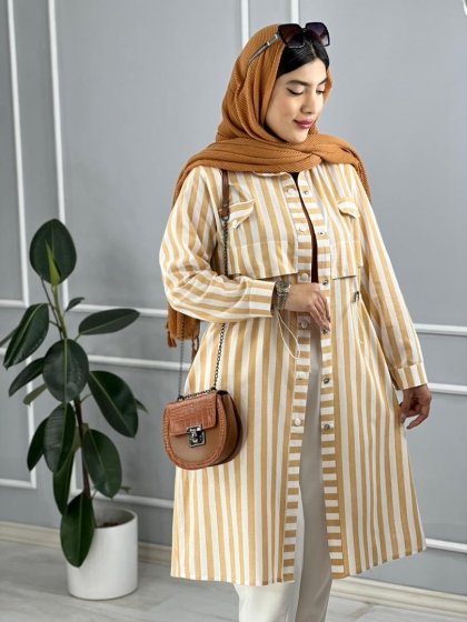 مانتو راه راه کمرگت تلما کد volga2605