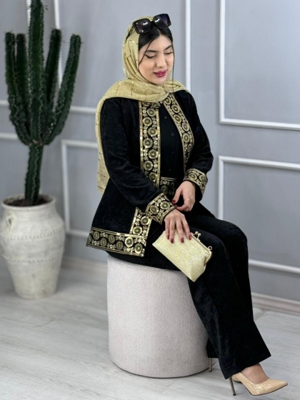 ست کت وشلوار مخمل جواهرکد volga3347