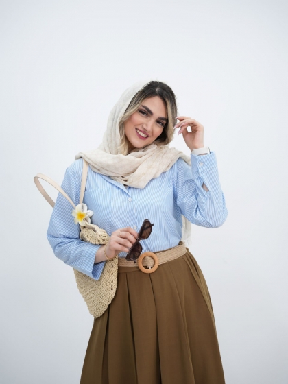 ست شومیز و دامن راه راه پروانه کد5910