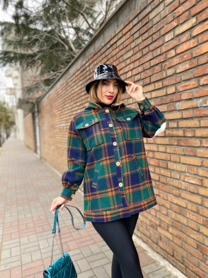 پالتو چهارخونه کلاه ببعی کد 806