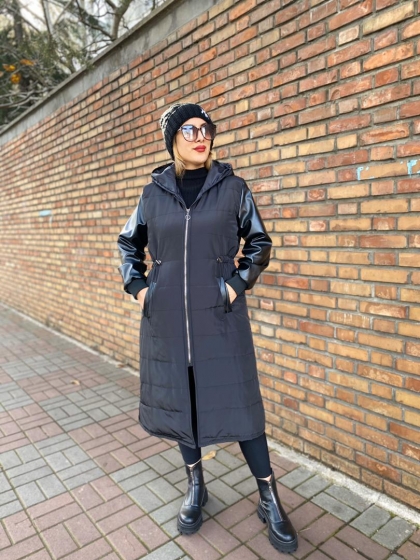 کاپشن بلند استین چرم کد 787