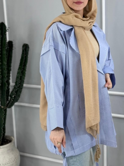 مانتو پانچ راه راه کد volga3598