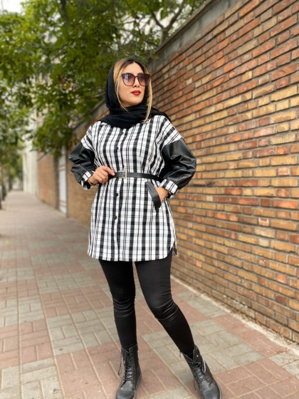مانتو چهارخونه استین چرم کد 547