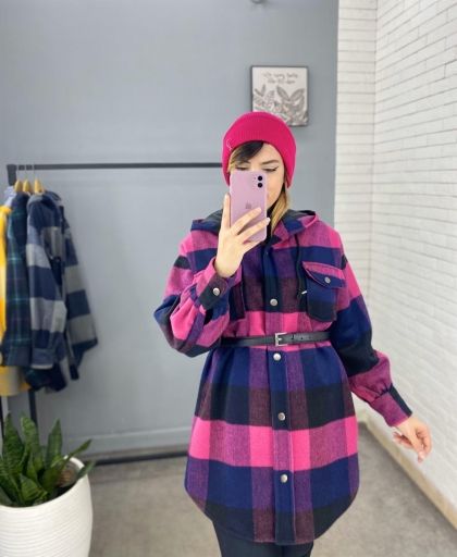پالتو چهارخونه کلاهدار کد 824