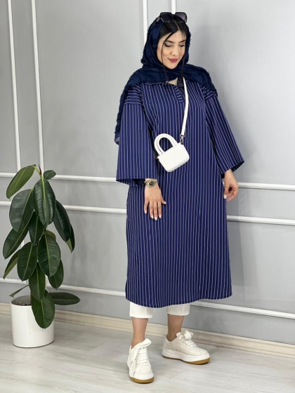 پیراهن راه راه سرمه کد volga2325