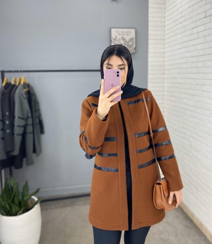 پالتو فوتر نوار چرم کد 851